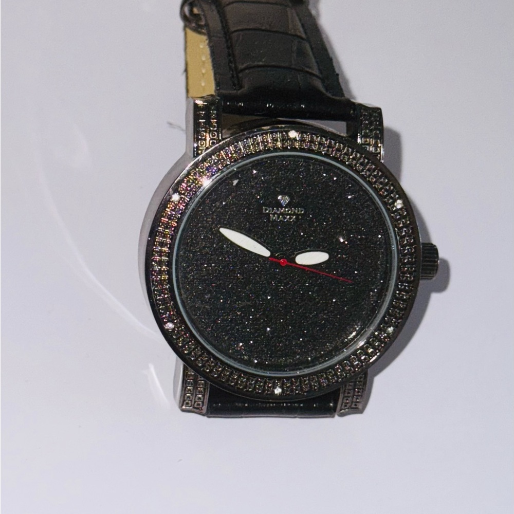 Real Diamond Black and Silver Watch for men, Gift for him, Genuine Diamond Watch - Picture 7 of 8